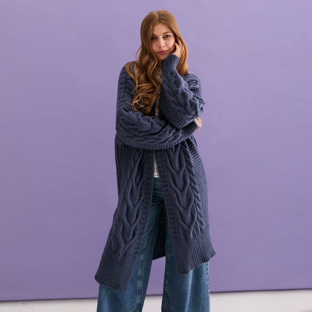 Alex Cable Balloon Sleeve Maxi Cardigan - Denim - Cara & The Sky