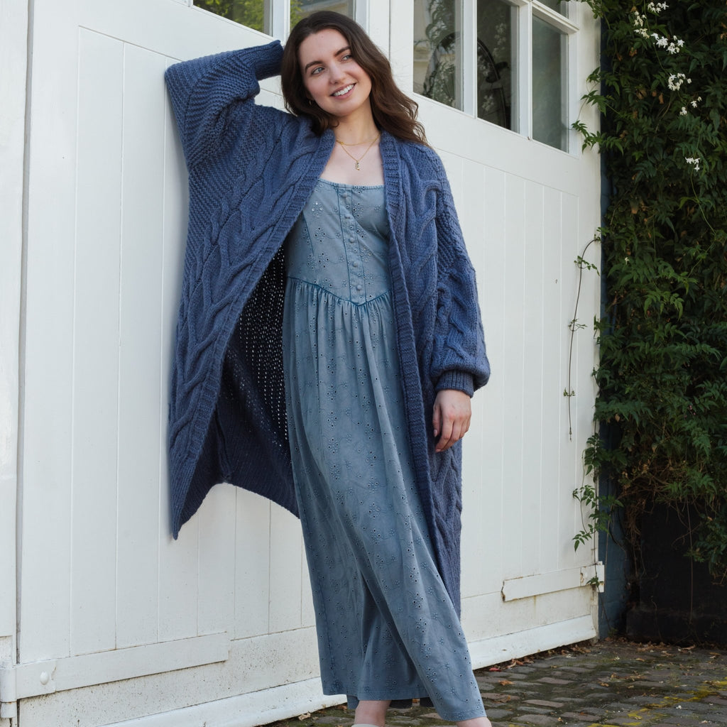 Alex Cable Balloon Sleeve Maxi Cardigan - Denim - Cara & The Sky