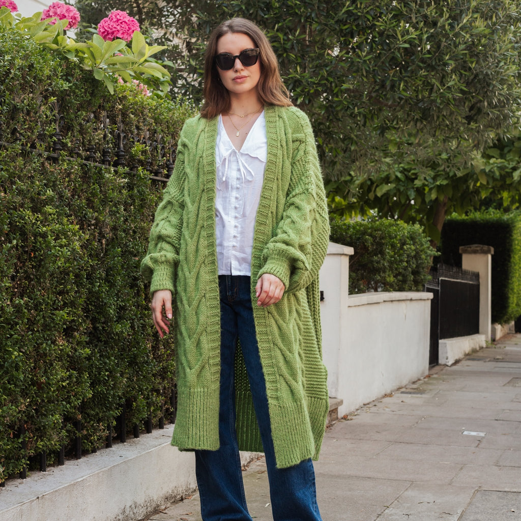 Alex Cable Longline Balloon Sleeve Cardigan - Green - Cara & The Sky