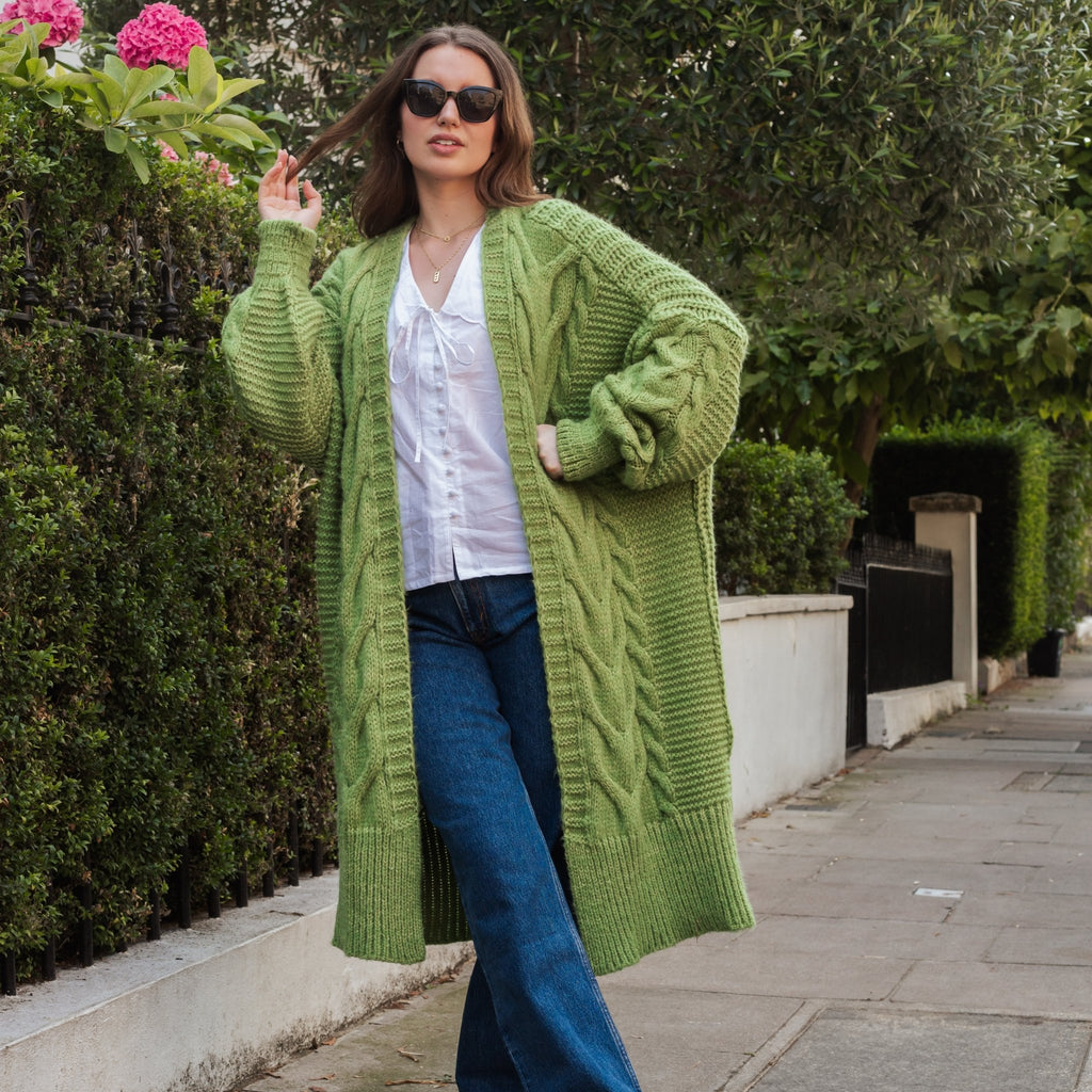 Alex Cable Longline Balloon Sleeve Cardigan - Green - Cara & The Sky