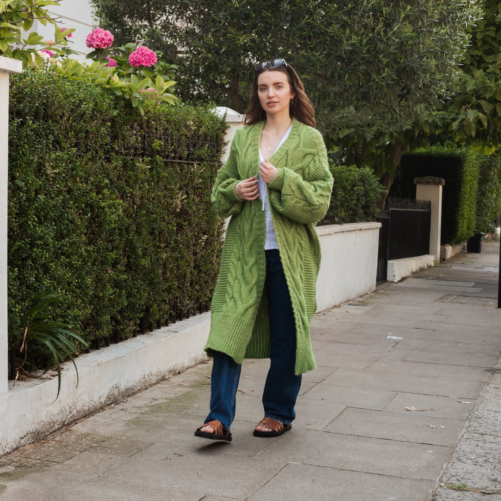 Alex Cable Longline Balloon Sleeve Cardigan - Green - Cara & The Sky