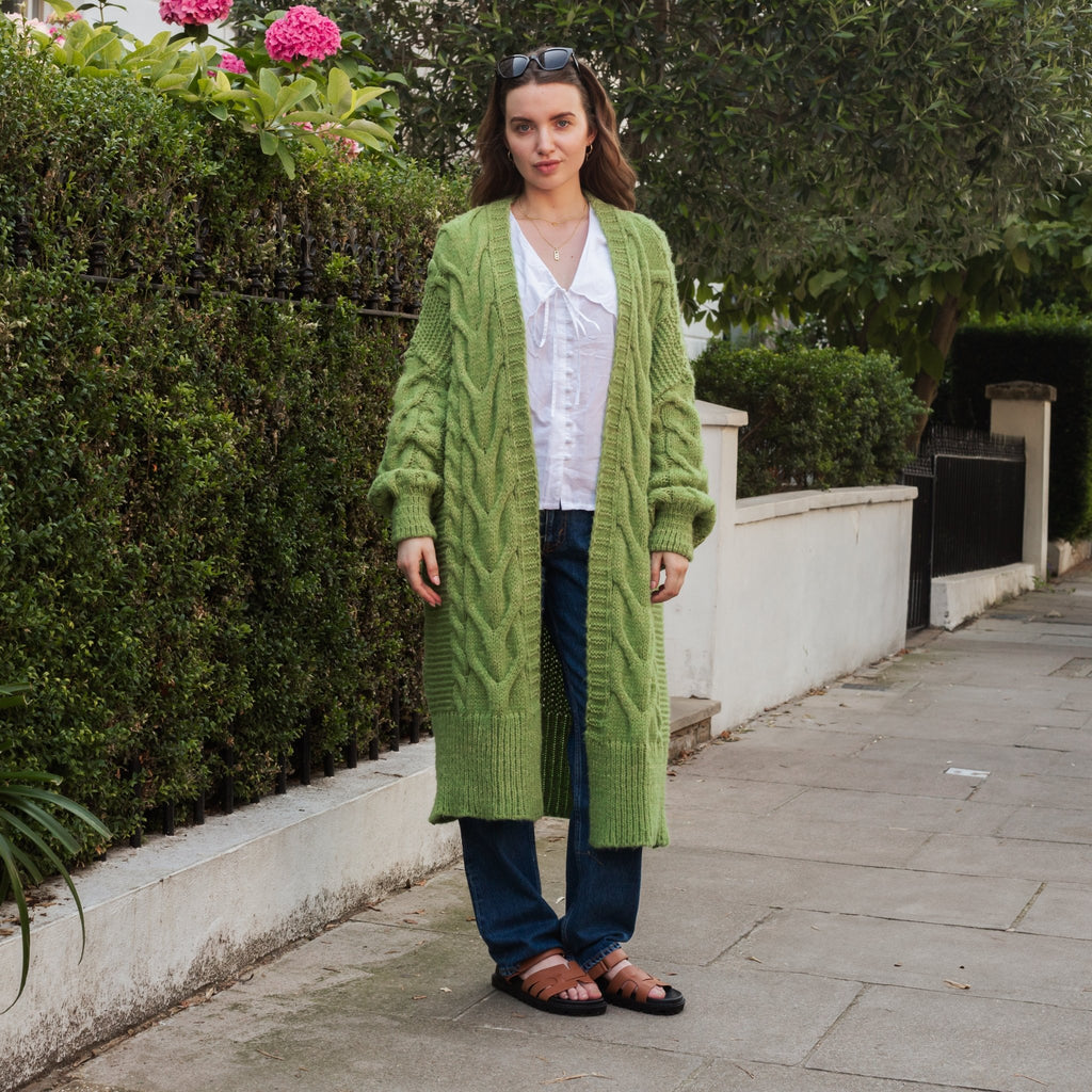 Alex Cable Longline Balloon Sleeve Cardigan - Green - Cara & The Sky