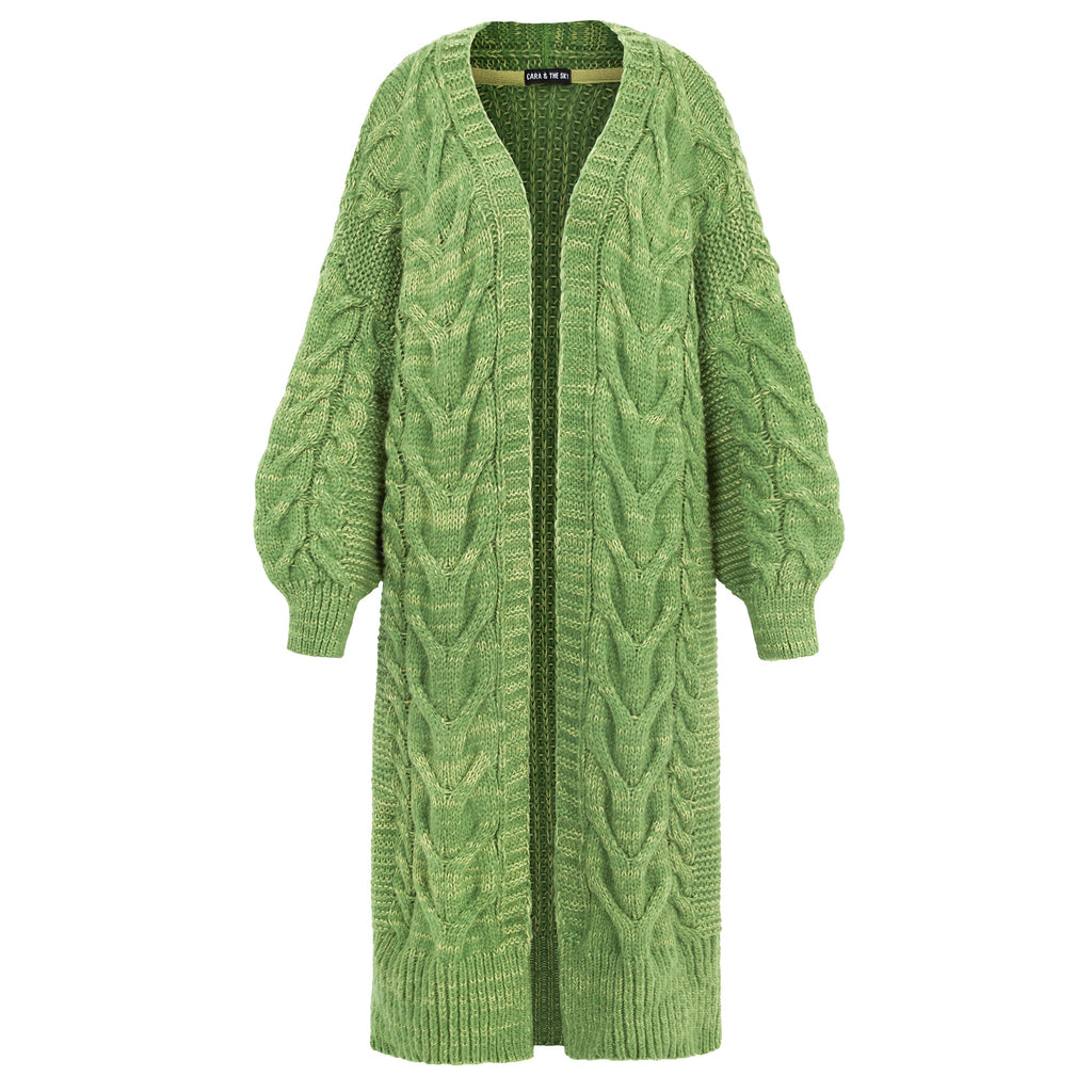 Alex Cable Longline Balloon Sleeve Cardigan - Green - Cara & The Sky