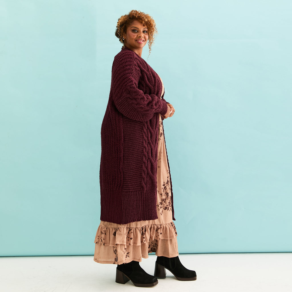 Alex Cable Oversized Balloon Sleeve Maxi Cardigan - Burgundy - Cara & The Sky