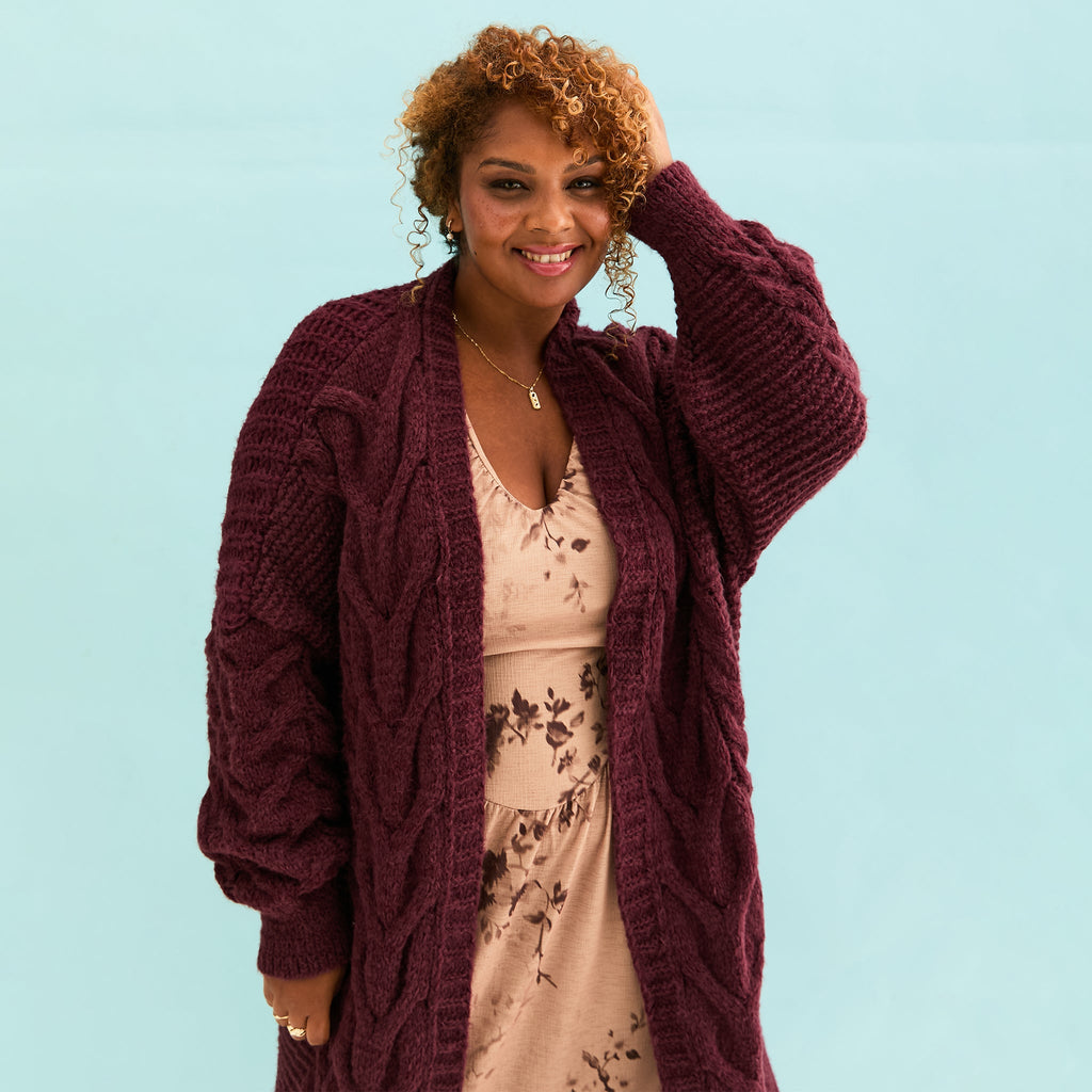 Alex Cable Oversized Balloon Sleeve Maxi Cardigan - Burgundy - Cara & The Sky