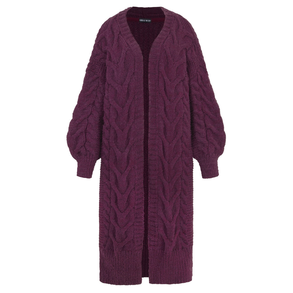 Alex Cable Oversized Balloon Sleeve Maxi Cardigan - Burgundy - Cara & The Sky