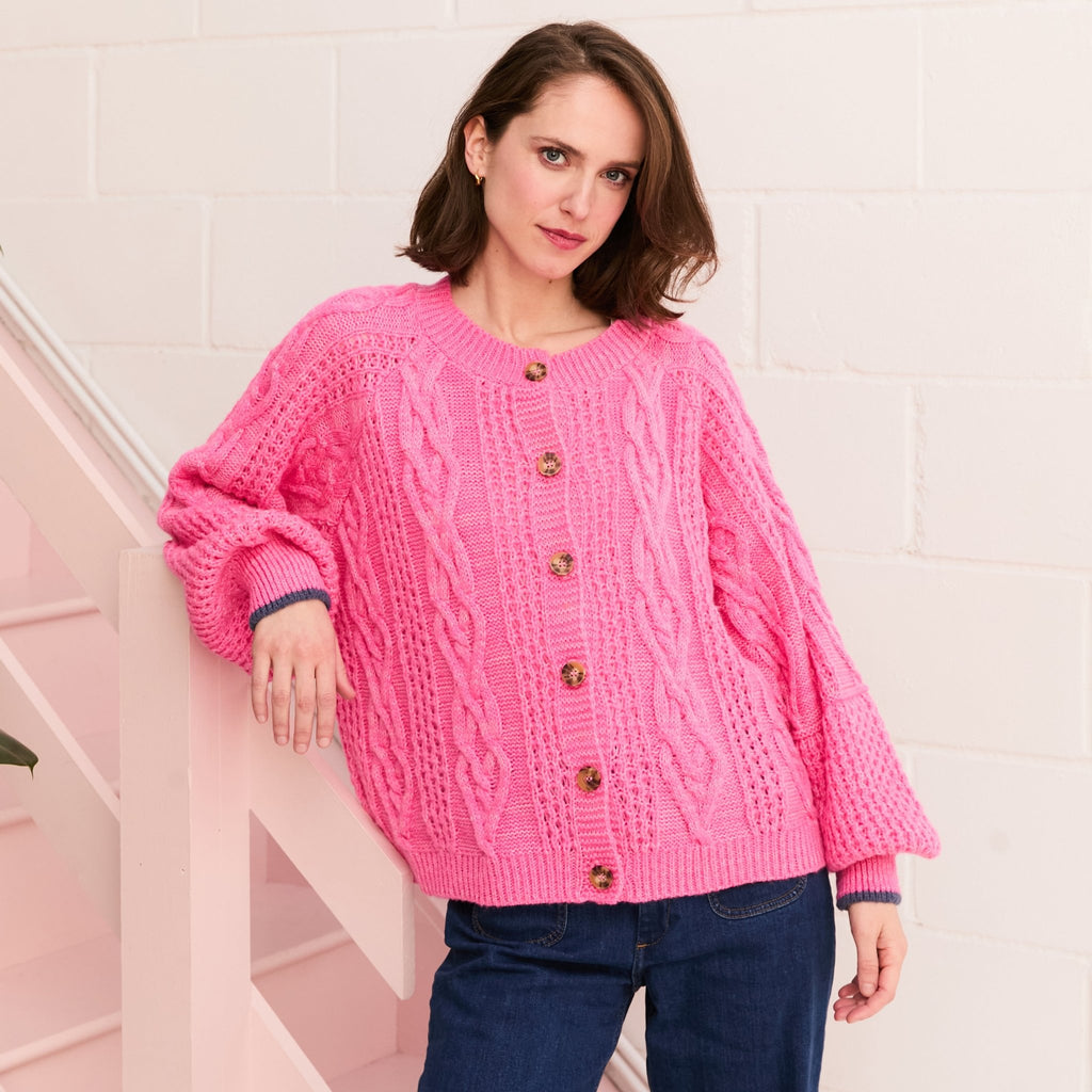 Brigit Heart Stitch Oversized Balloon Sleeve Cardigan - Pink - Cara & The Sky