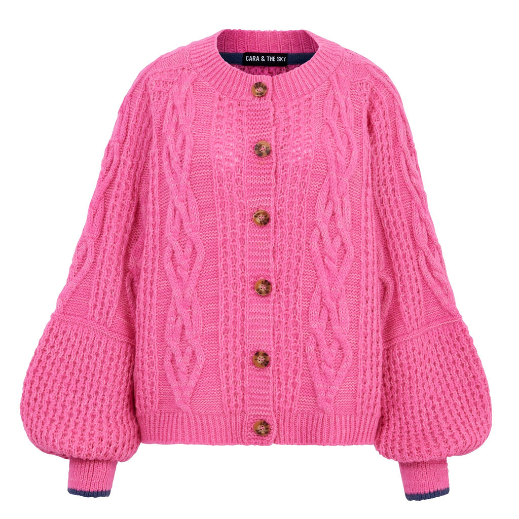 Brigit Heart Stitch Oversized Balloon Sleeve Cardigan - Pink - Cara & The Sky