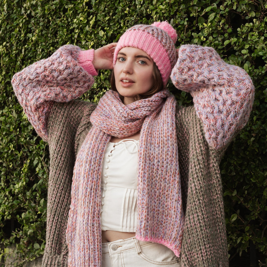 Florence Twist Oversized Knitted Scarf - Pink - Cara & The Sky