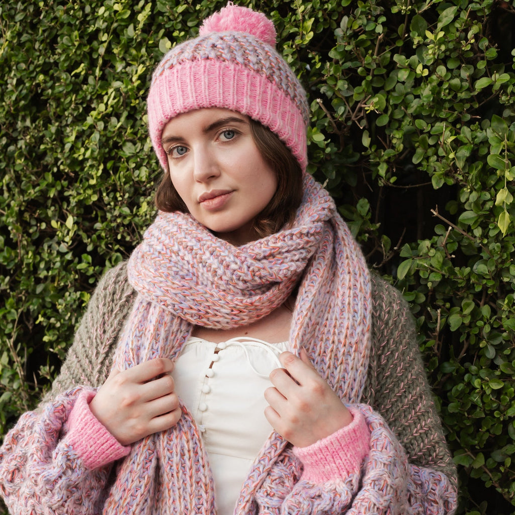 Florence Twist Oversized Knitted Scarf - Pink - Cara & The Sky