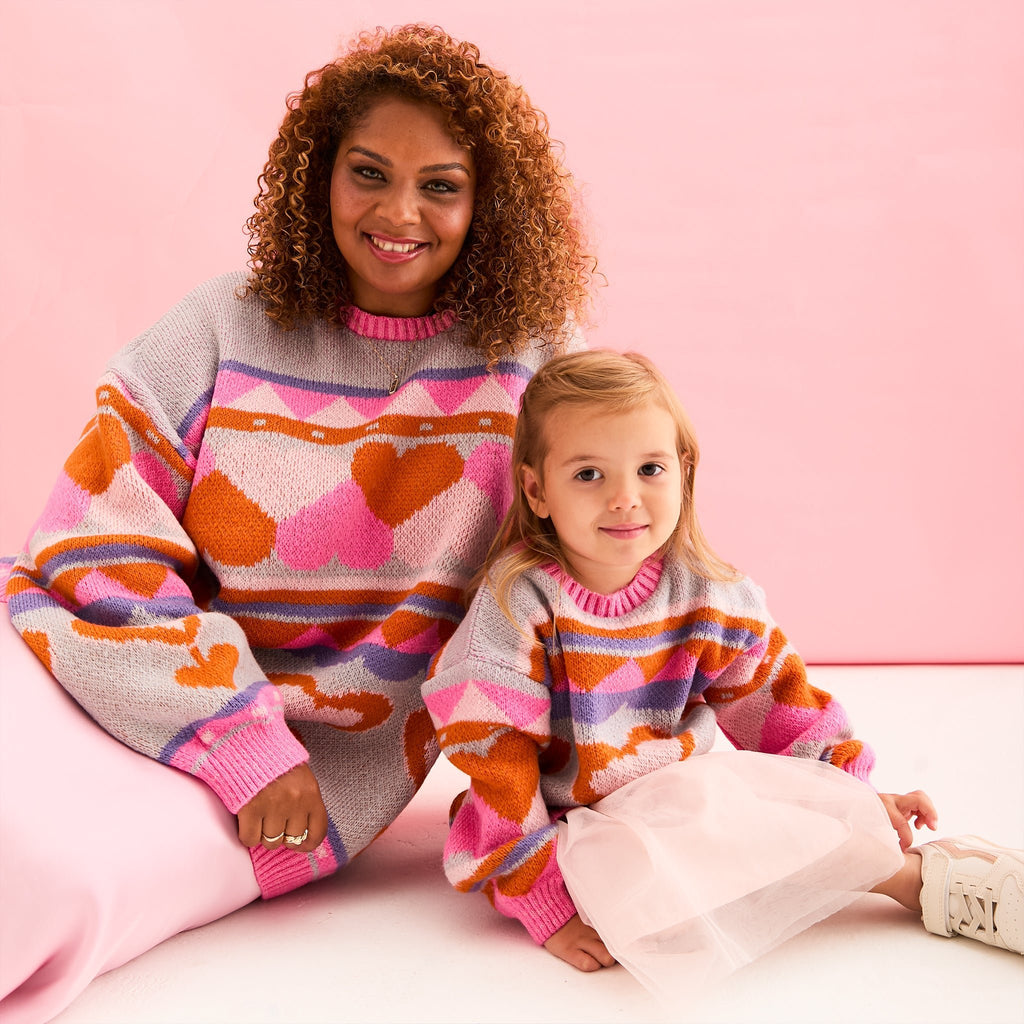 Maching Poppy Mini Me & Adult Jumper Set - Heart Intarsia Knit - Blue - Cara & The Sky