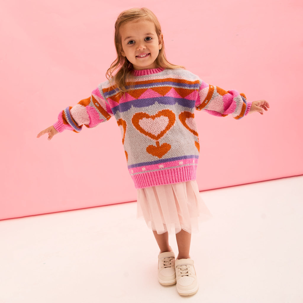 Maching Poppy Mini Me & Adult Jumper Set - Heart Intarsia Knit - Blue - Cara & The Sky