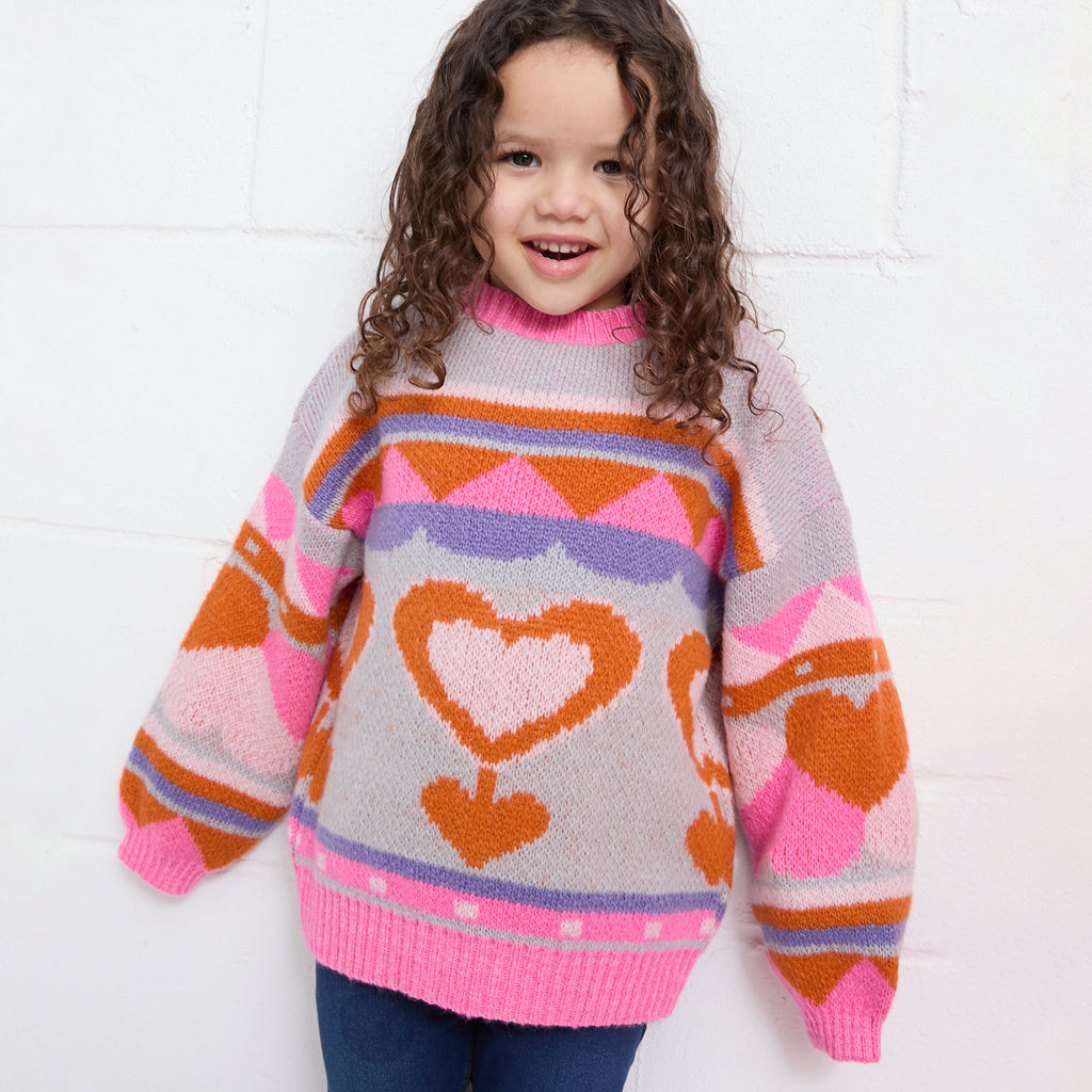 Maching Poppy Mini Me & Adult Jumper Set - Heart Intarsia Knit - Blue - Cara & The Sky