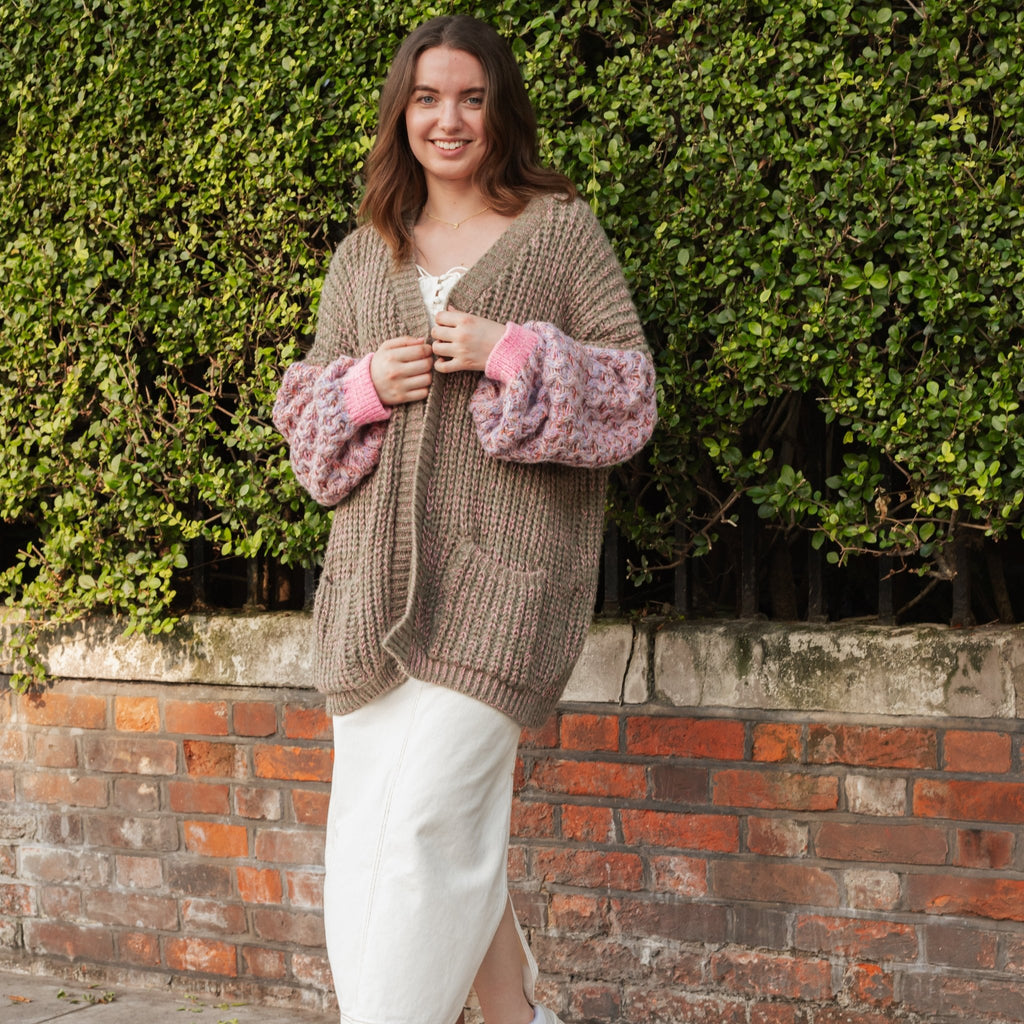 Madison Oversized Balloon Sleeve Knit Cardigan - Khaki - Cara & The Sky