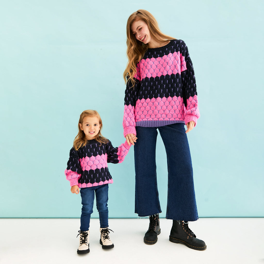 Marissa Adult and Mini Me Stripe Bubble Stitch Matching Jumpers - Cara & The Sky