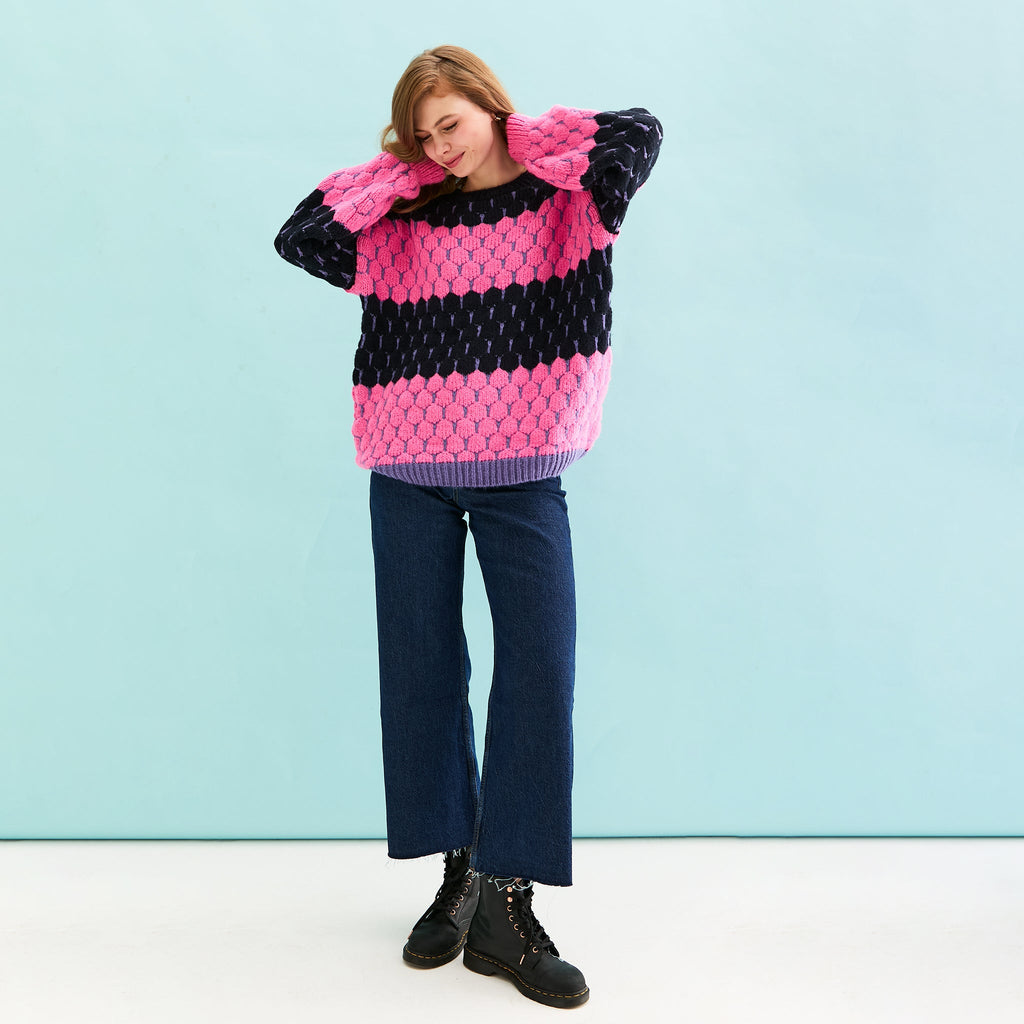 Marissa Stripe Bubble Stitch Jumper - Navy - Cara & The Sky