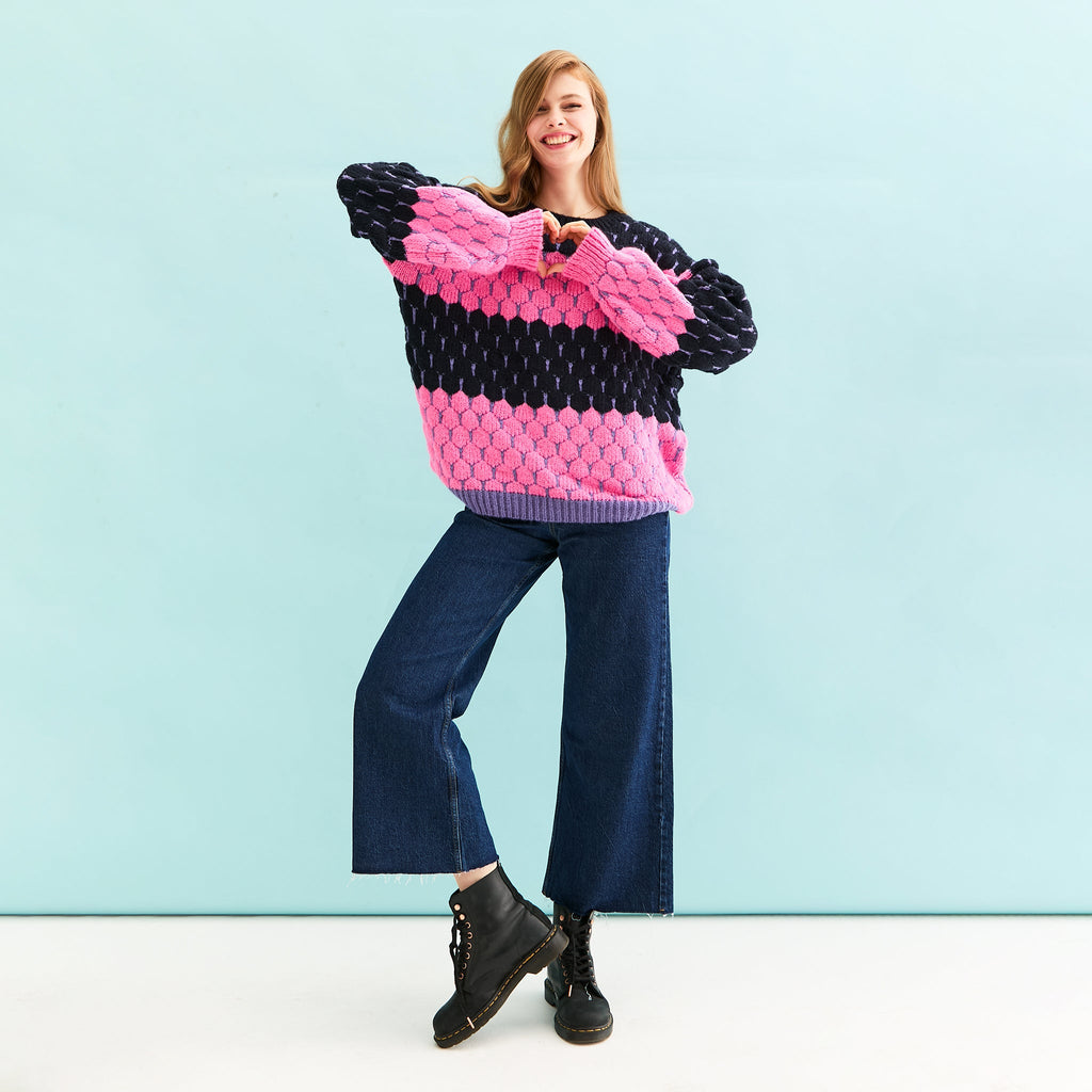 Marissa Stripe Bubble Stitch Jumper - Navy - Cara & The Sky