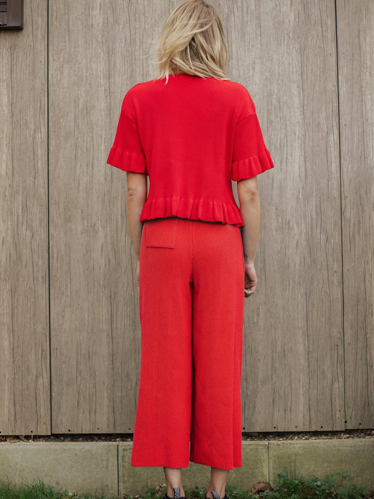 Martha Wide Leg Knitted Trousers - Red - Cara & The Sky