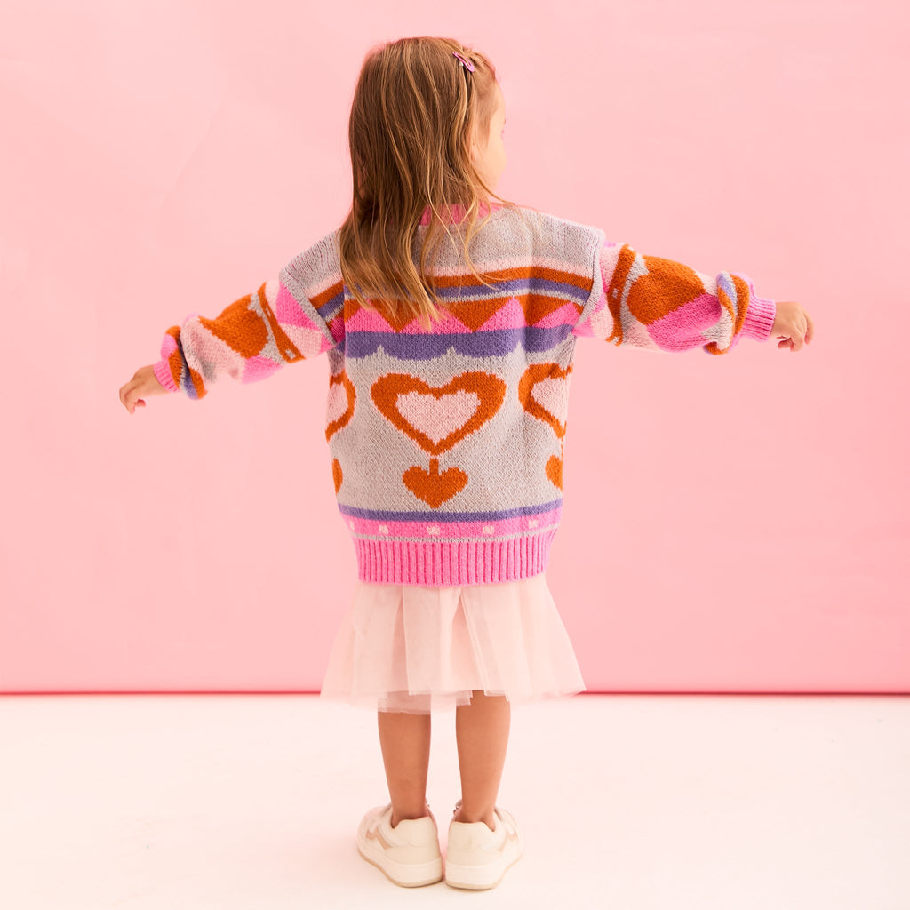 Poppy Mini Me Heart Intarsia Kids Knitted Jumper - Blue - Cara & The Sky