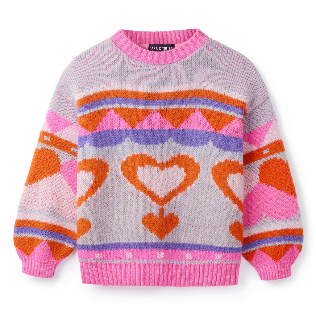 Poppy Mini Me Heart Intarsia Kids Knitted Jumper - Blue - Cara & The Sky