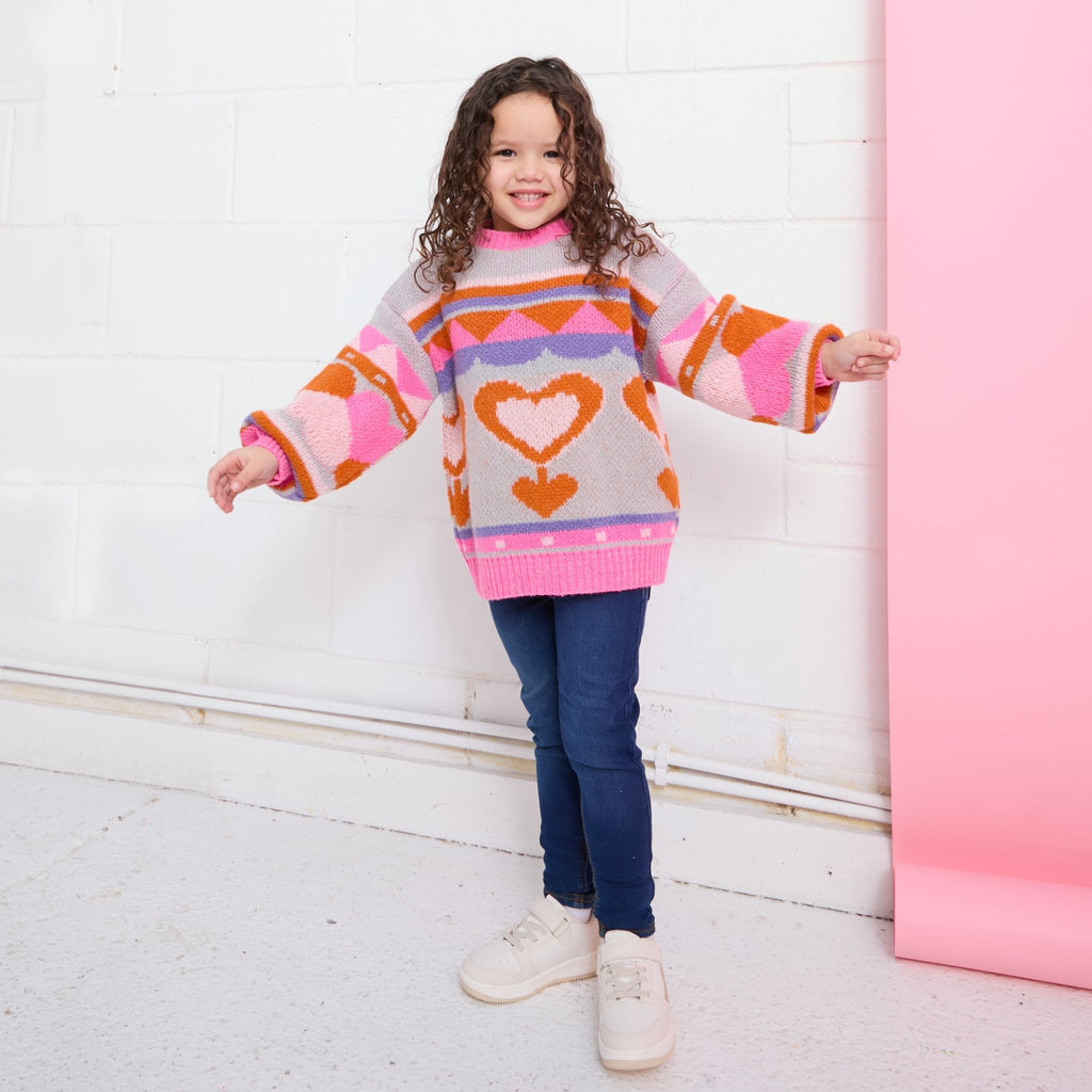 Poppy Mini Me Heart Intarsia Kids Knitted Jumper - Blue - Cara & The Sky