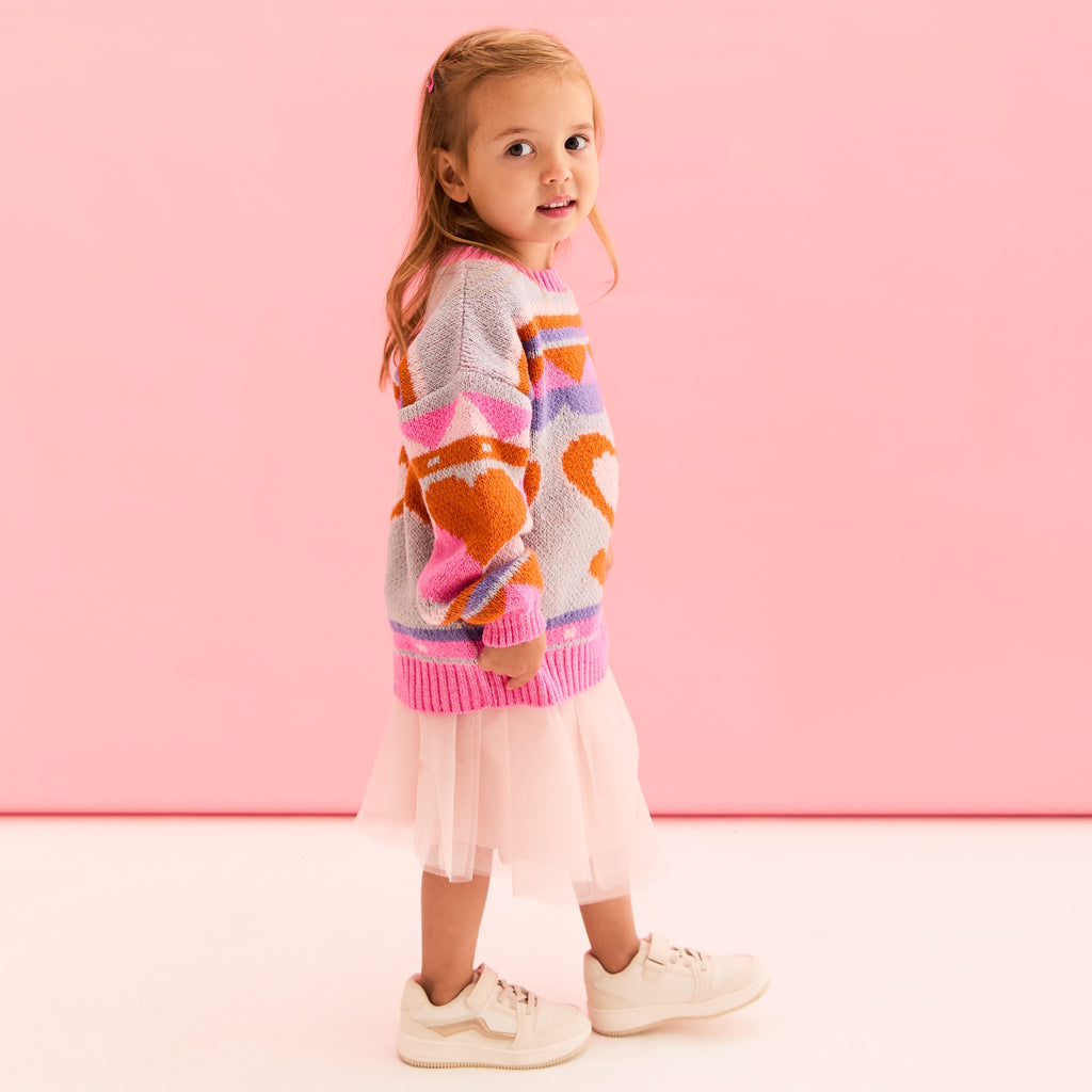 Poppy Mini Me Heart Intarsia Kids Knitted Jumper - Blue - Cara & The Sky