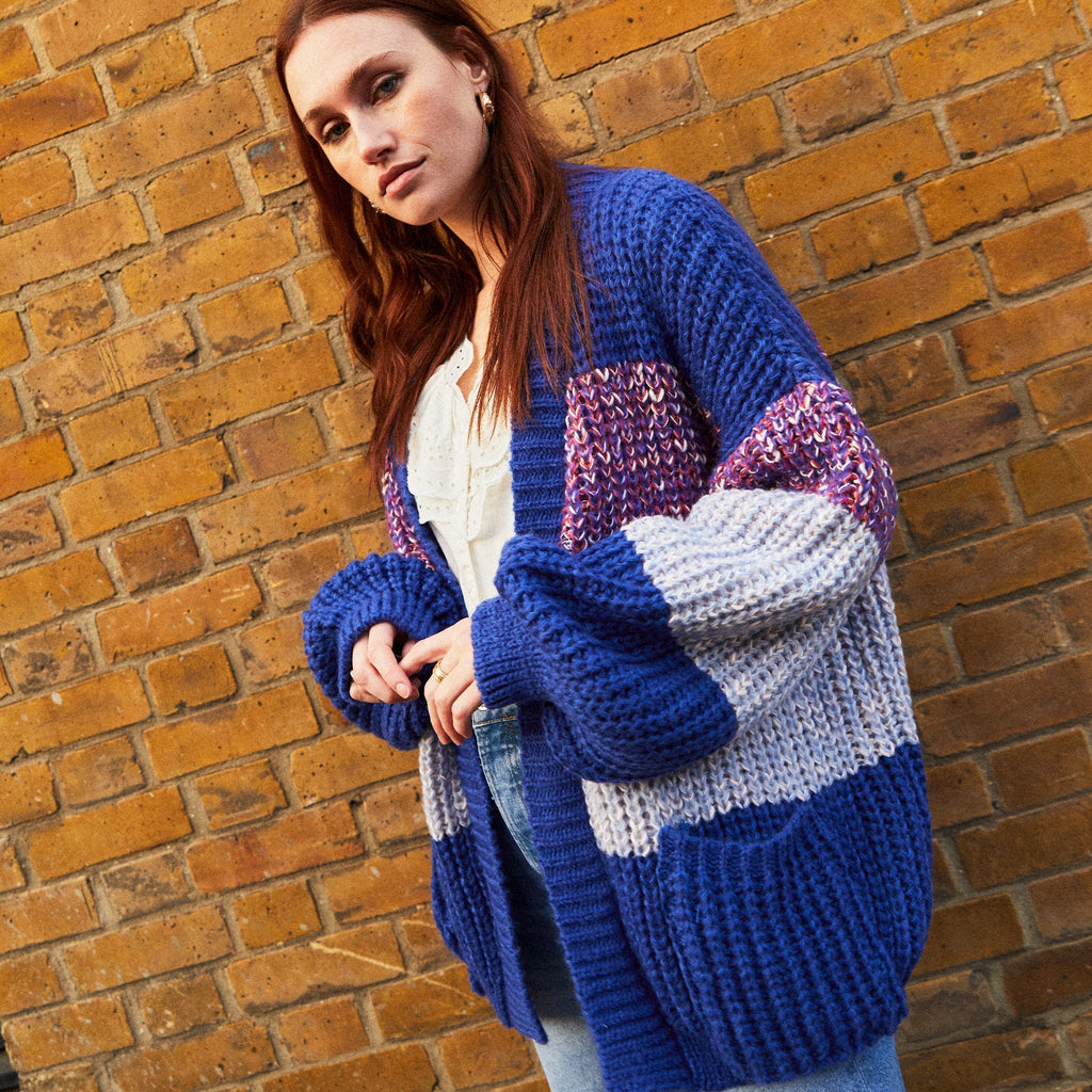 RESALE | Janie Oversized Chunky Stripe Cardigan - Cobalt - Cara & The Sky