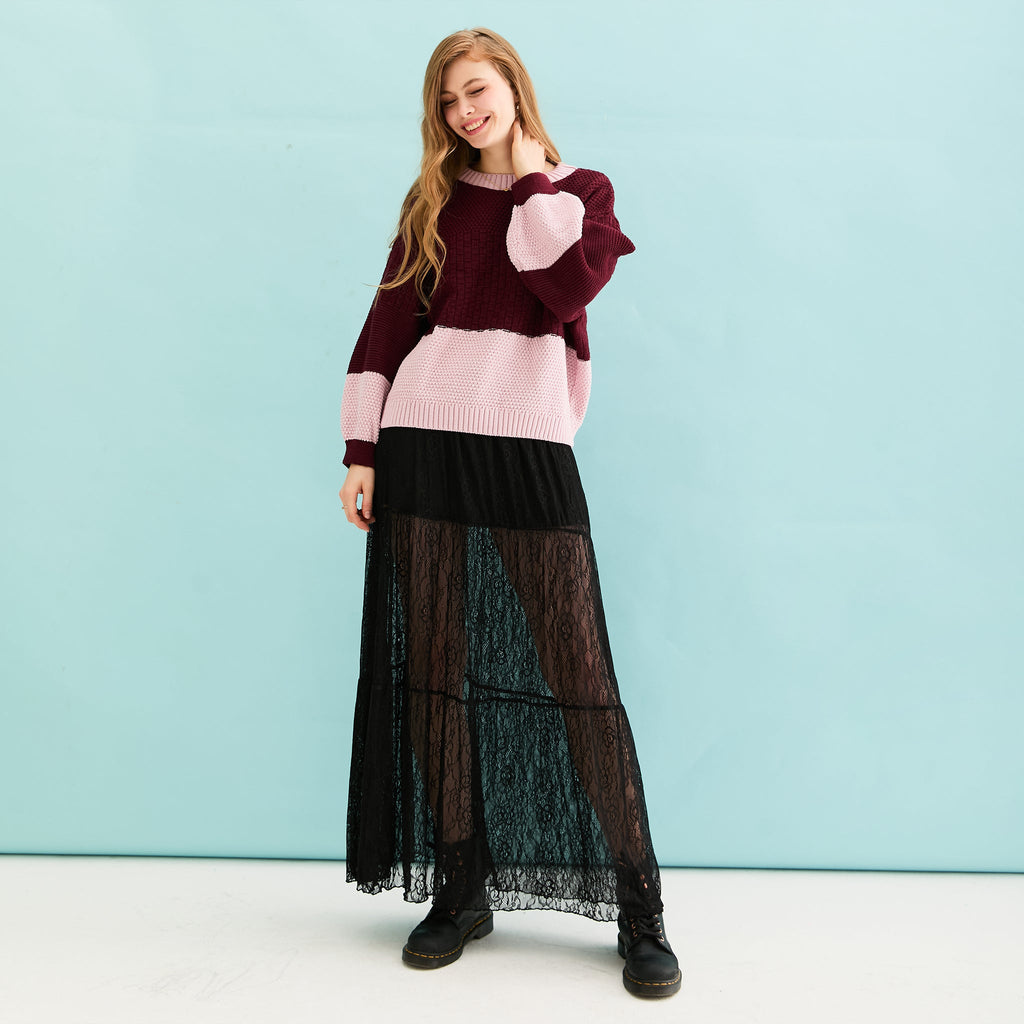 Taz Recycled Cotton Mix Two Tone Jumper - Burgundy - Cara & The Sky