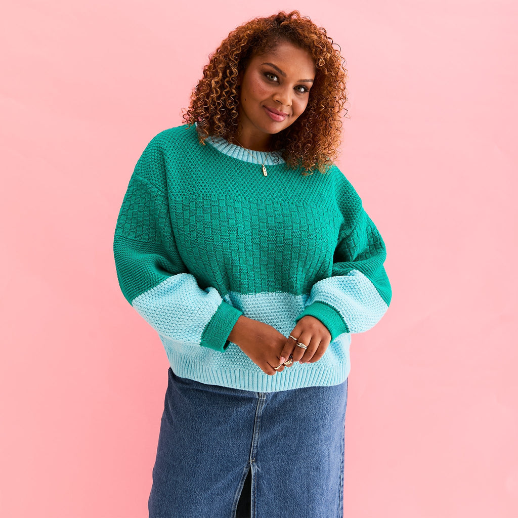 Taz Recycled Cotton Mix Two Tone Jumper - Green - Cara & The Sky