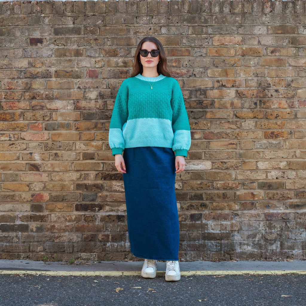 Taz Recycled Cotton Mix Two Tone Jumper - Green - Cara & The Sky