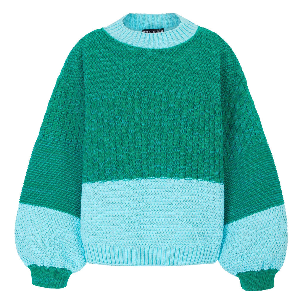 Taz Recycled Cotton Mix Two Tone Jumper - Green - Cara & The Sky