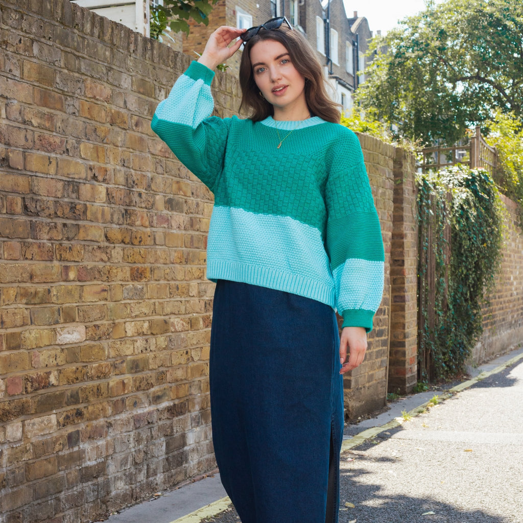 Taz Recycled Cotton Mix Two Tone Jumper - Green - Cara & The Sky