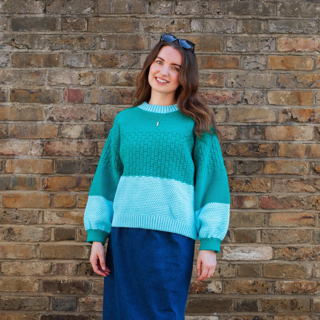 Taz Recycled Cotton Mix Two Tone Jumper - Green - Cara & The Sky