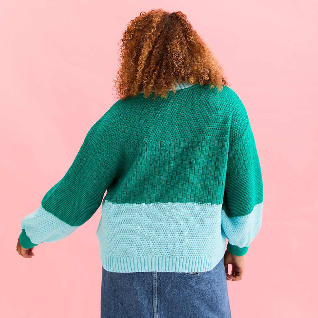 Taz Recycled Cotton Mix Two Tone Jumper - Green - Cara & The Sky