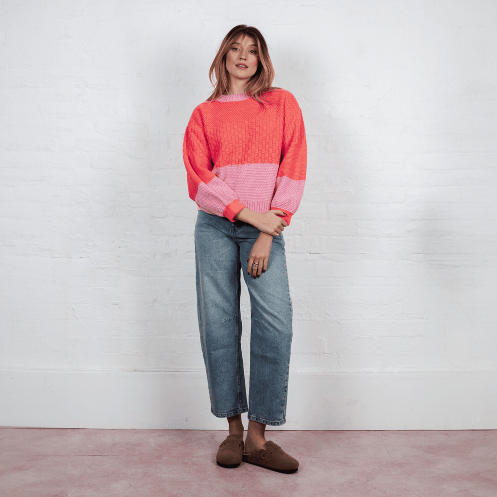 Taz Recycled Cotton Mix Two Tone Jumper - Pink - Cara & The Sky