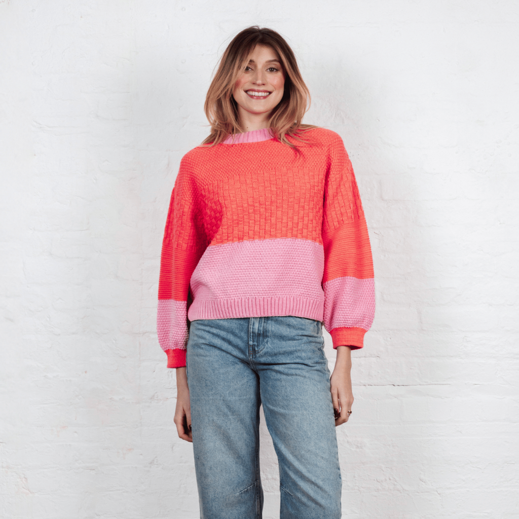 Taz Recycled Cotton Mix Two Tone Jumper - Pink - Cara & The Sky