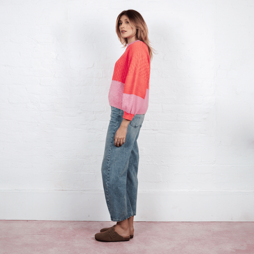 Taz Recycled Cotton Mix Two Tone Jumper - Pink - Cara & The Sky