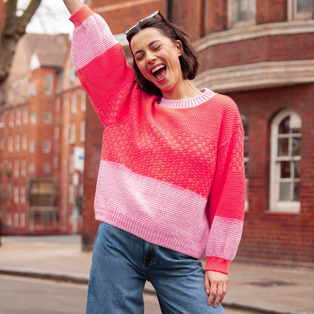 Taz Recycled Cotton Mix Two Tone Jumper - Pink - Cara & The Sky