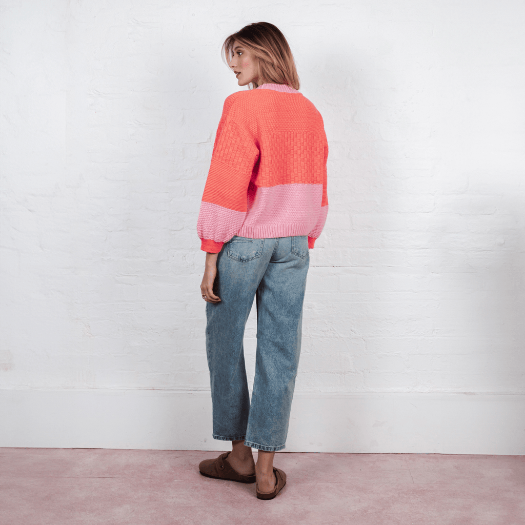 Taz Recycled Cotton Mix Two Tone Jumper - Pink - Cara & The Sky