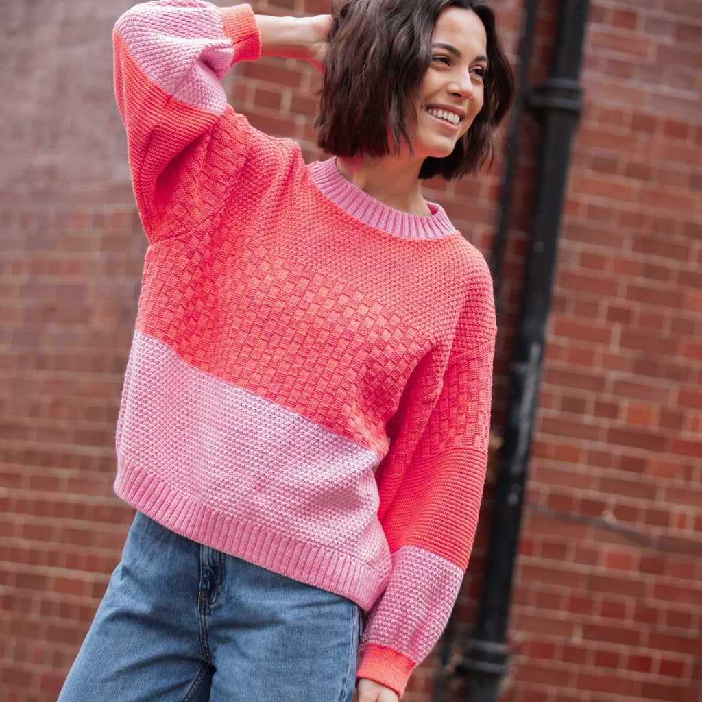 Taz Recycled Cotton Mix Two Tone Jumper - Pink - Cara & The Sky