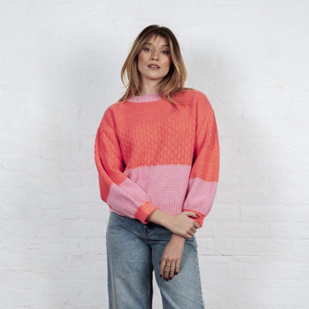 Taz Recycled Cotton Mix Two Tone Jumper - Pink - Cara & The Sky