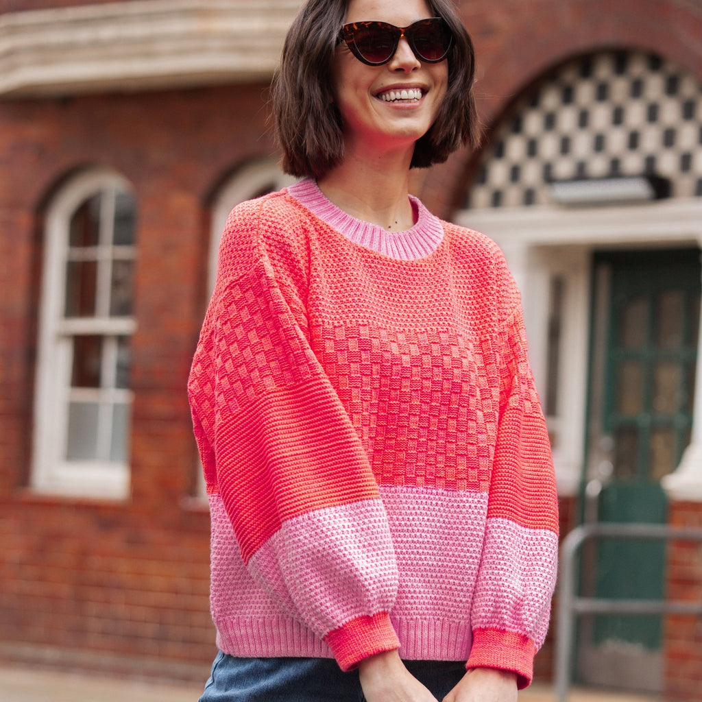 Taz Recycled Cotton Mix Two Tone Jumper - Pink - Cara & The Sky