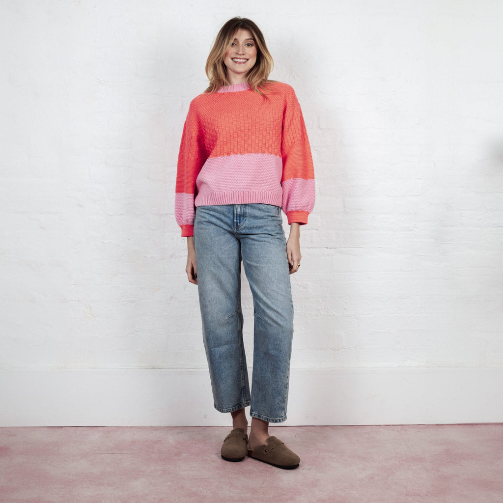 Taz Recycled Cotton Mix Two Tone Jumper - Pink - Cara & The Sky