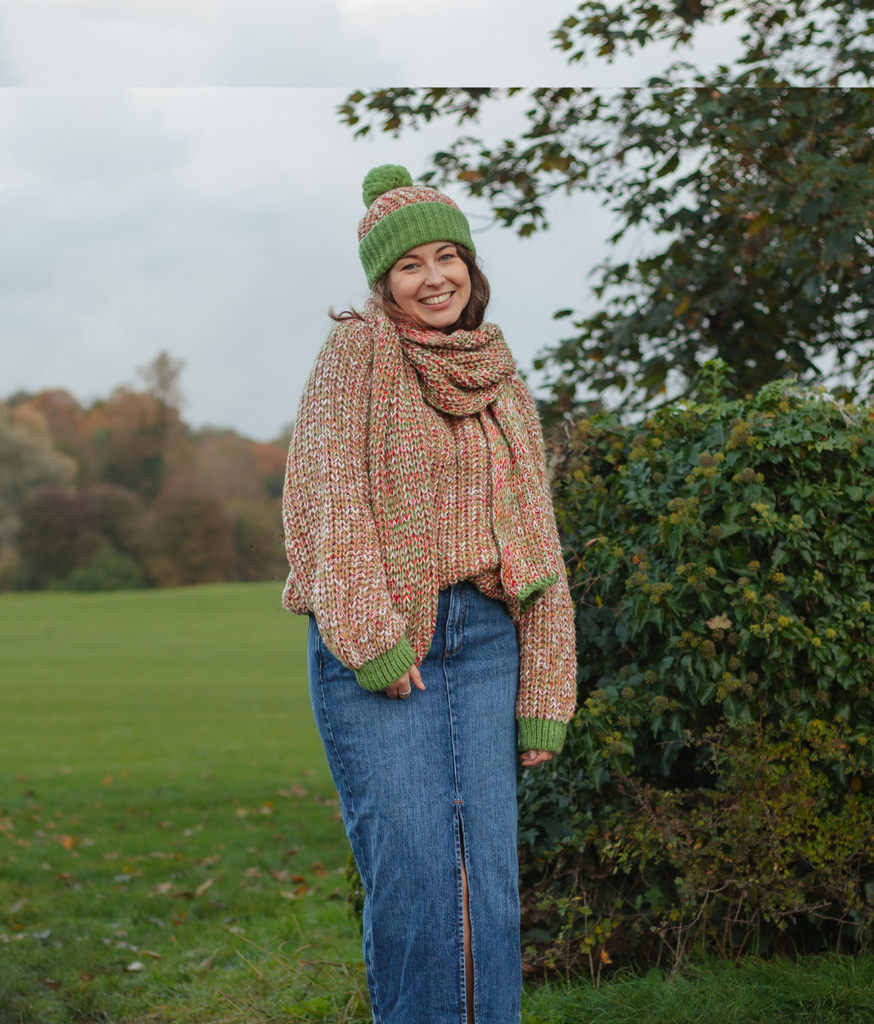 Leia Stripe Oversized Chunky Scarf Berry | Cara & The Sky | SilkFred US