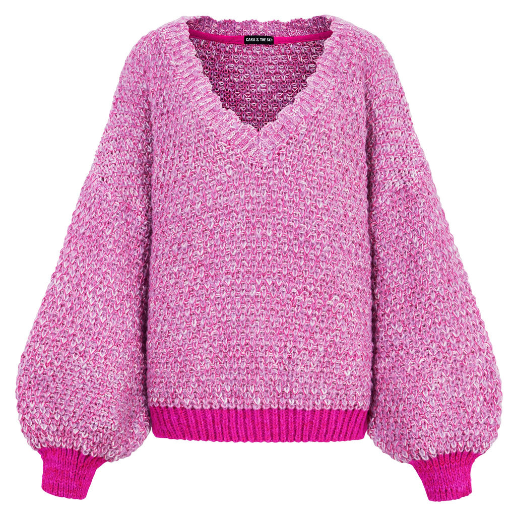 Zohar Twist Oversized V Neck Jumper - Pink - Cara & The Sky