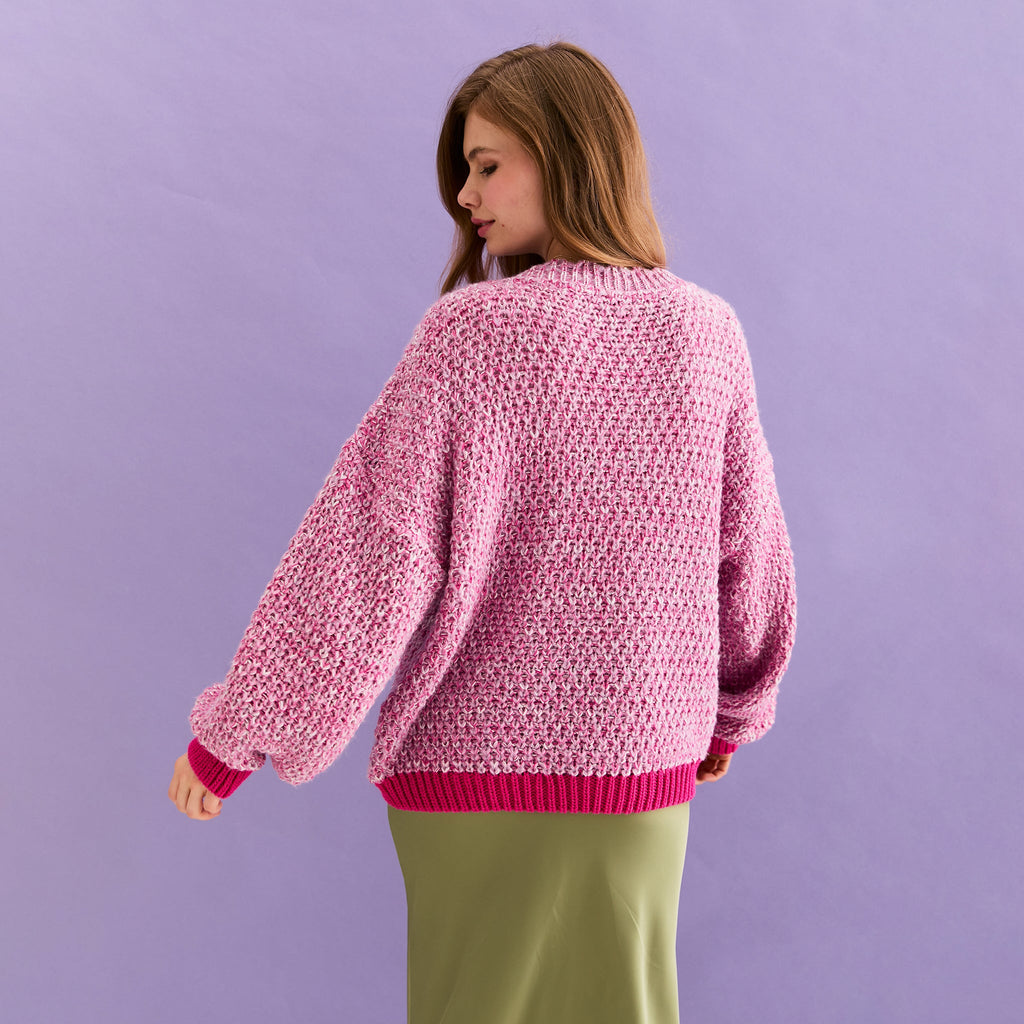 Zohar Twist Oversized V Neck Jumper - Pink - Cara & The Sky