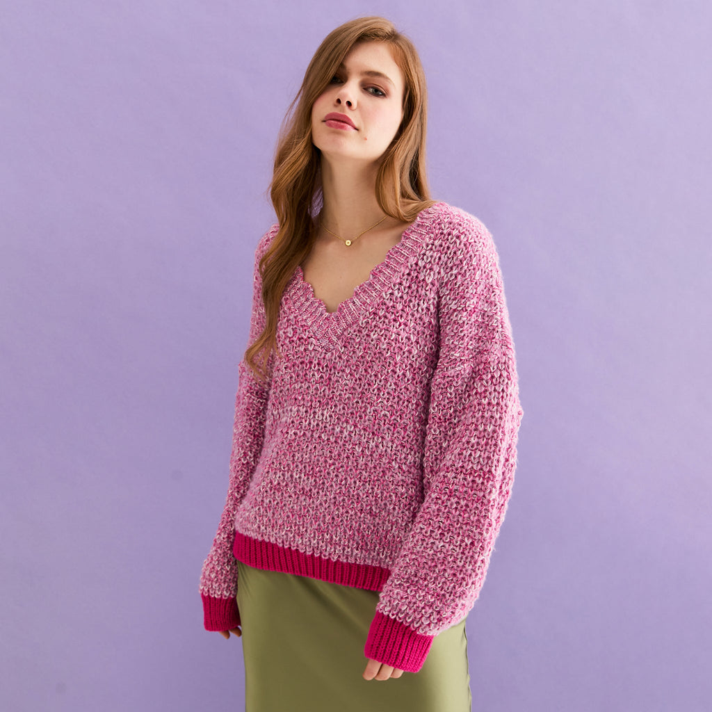 Zohar Twist Oversized V Neck Jumper - Pink - Cara & The Sky