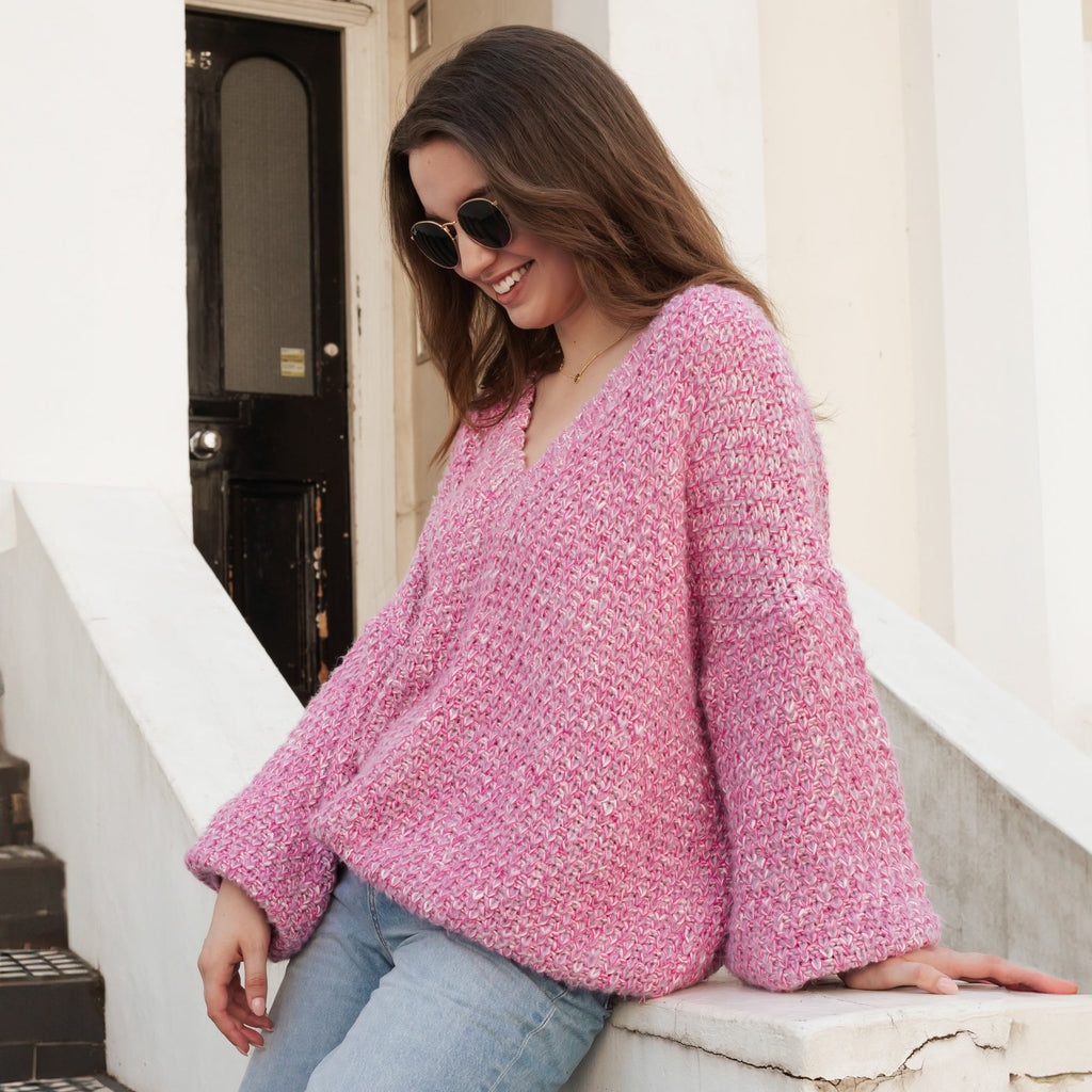 Zohar Twist Oversized V Neck Jumper - Pink - Cara & The Sky