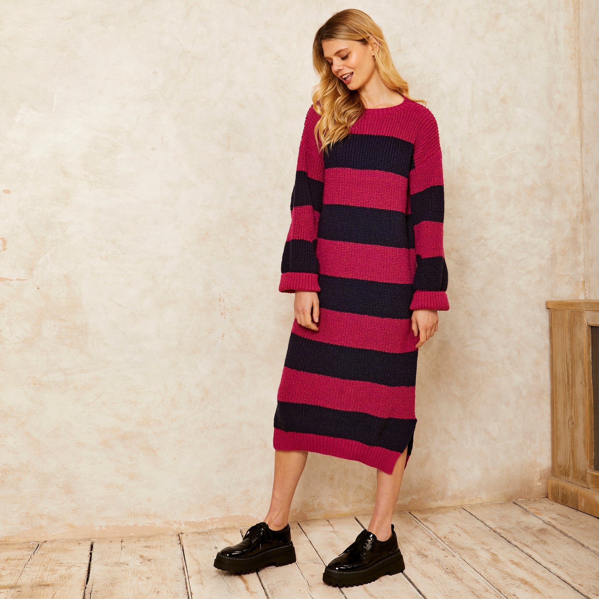 Striped midi sweater dress deals