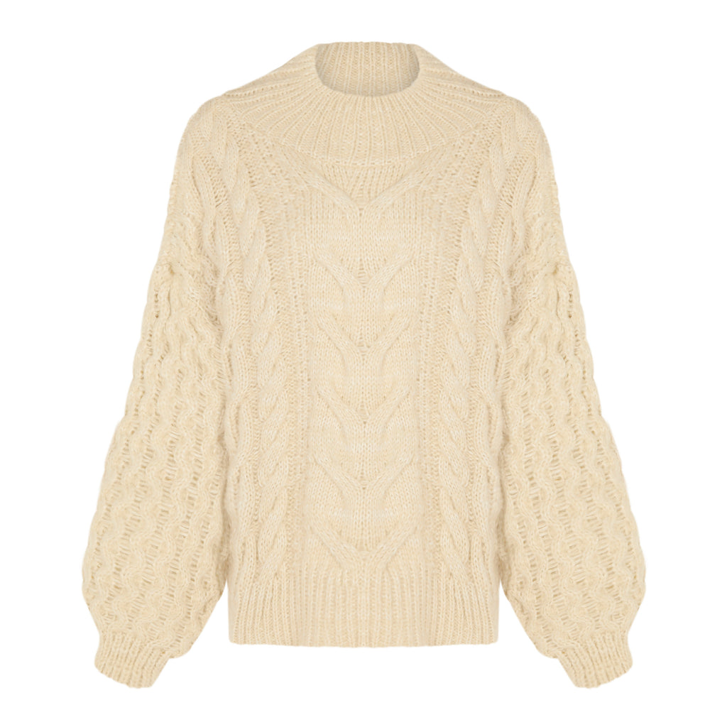 Bella Cable High Neck Jumper - Biscuit - Cara & The Sky